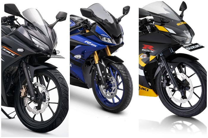 Motor sport fairing 150 cc yang dijual di Indonesia, ada Honda CBR150R, Yamaha R15 dan Suzuki GSX-R150.