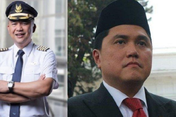 Kolase foto Ari Askhara dan Erick Thohir