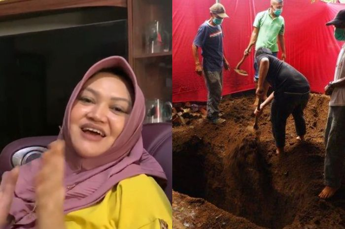 Warga membongkar makam Lina Jubaedah untuk dilakukan autopsi.