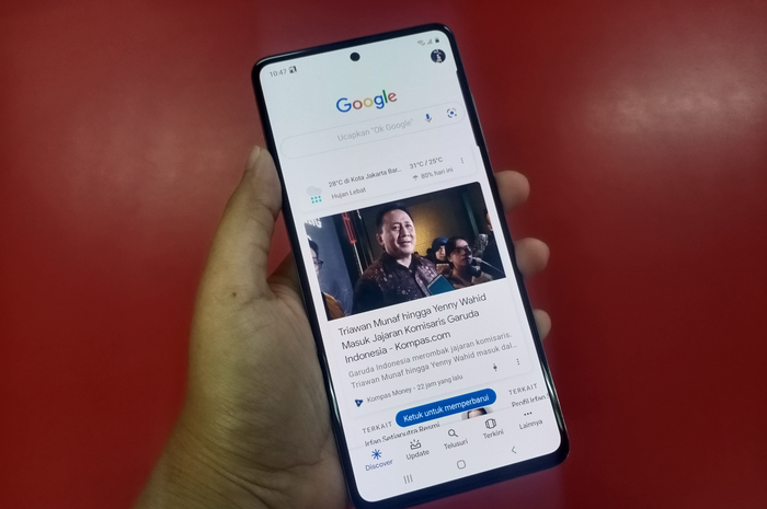 Tampilan aplikasi pencarian Google.