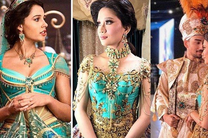 Gaun pernikahan yang digunakan putri calon Bupati Jember, Berlian Insyirah Azzahra yang mengusung tema film Aladin. 