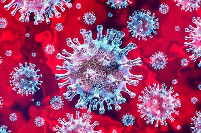 Coronavirus outbreak and coronaviruses influenza background as dangerous flu strain cases as a pandemic medical health risk concept with disease cells as a 3D render