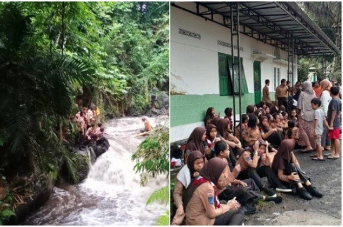 Evakuasi siswa SMP Negeri di Turi Sleman yang hanyut terbawa arus Sungai Sempor, Dukuh Donokerto Turi, Jumat (21/2/2020) 