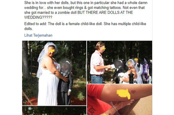 Postingan viral tentang Felicity yang menikahi boneka zombie