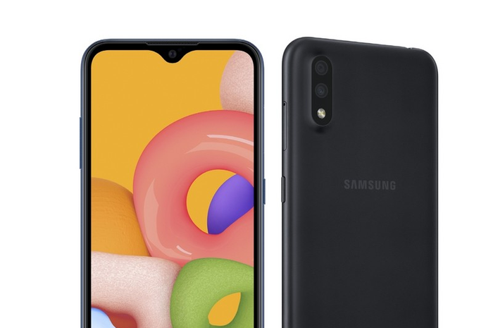 Samsung Galaxy A01 tampak depan dan belakang