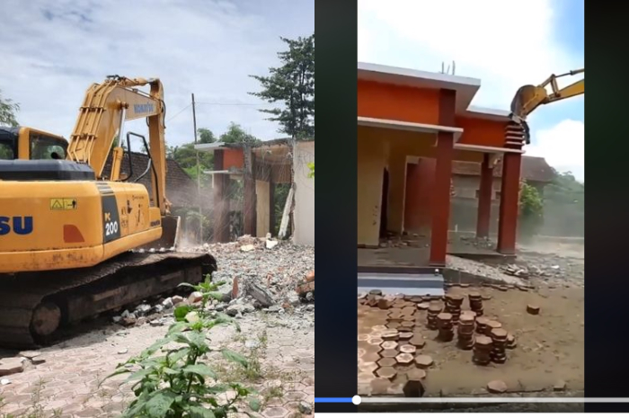 Seorang istri di Ponorogo selingkuh hingga hamil, suami hancurkan rumah dengan Ekskavator