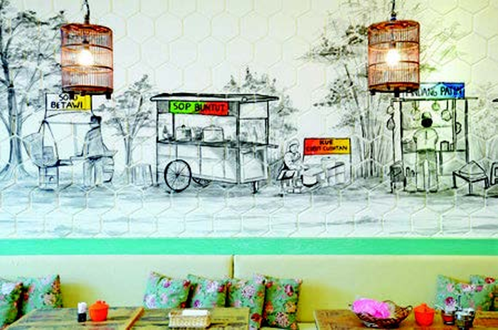 Mural di dinding bertekstur.
