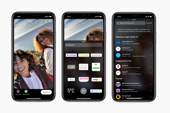 Fitur ajak pengguna berdonasi di Instagram.