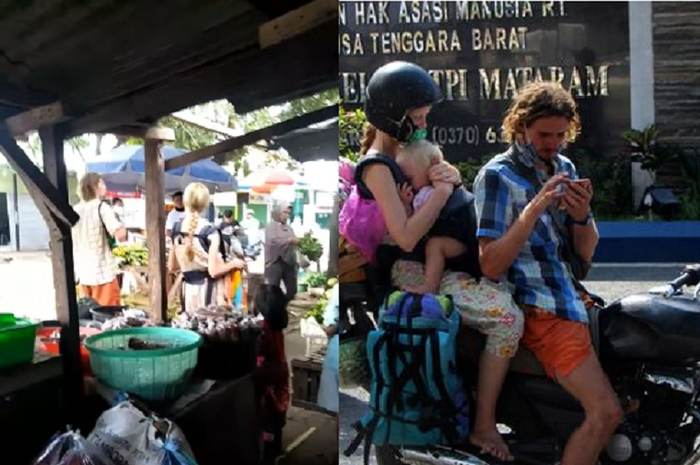 Seorang bule rela ngamen di pasar dengan membawa anak dan istri karena tak bisa pulang ke Rusia