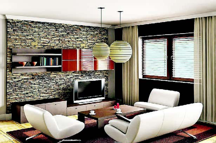 Warna putih untuk sofa berkaki logam, terkesan langsing meluaskan ruang.