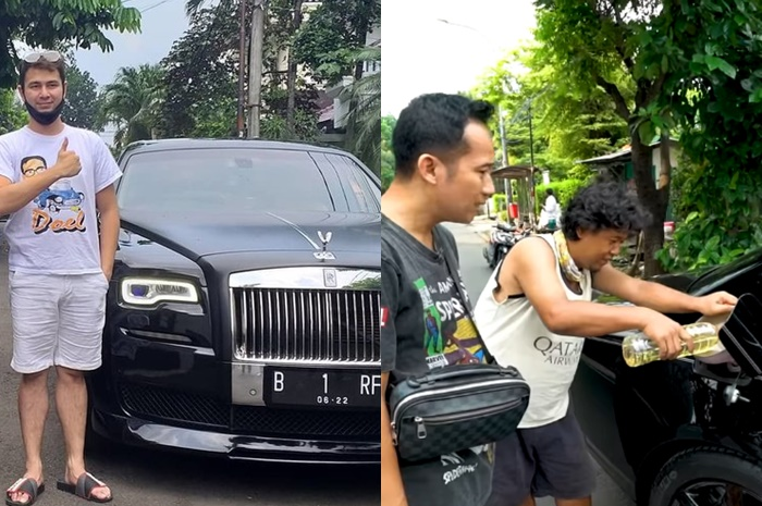 Mobil Raffi Ahmad diisi bensin eceran oleh Denny Cagur