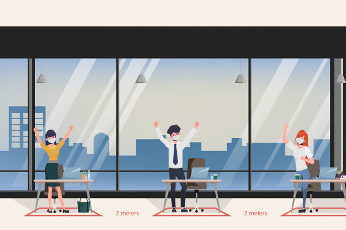 Ilustrasi physical distancing di kantor