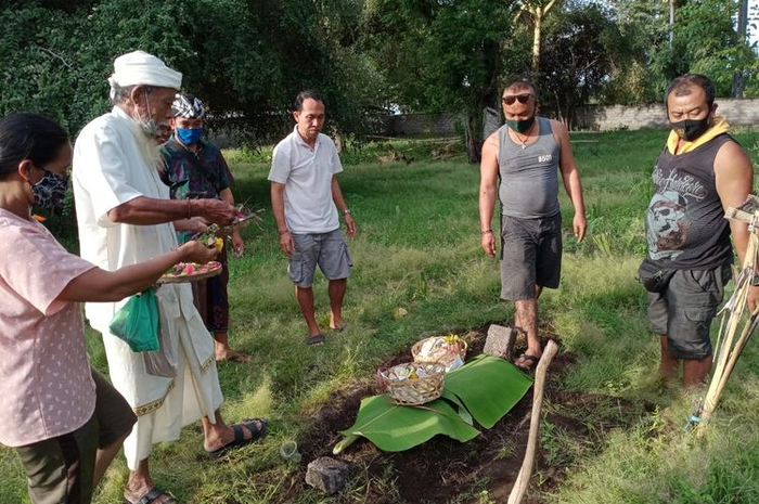 Penguburan mayat bayi laki-laki yang ditarik biawak di Banjar Dinas Kembang Sari, Desa Pemuteran, Kecamatan Gerokgak, Buleleng, Bali, Minggu (7/6/2020) siang 