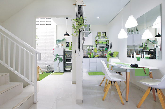 Ilustrasi interior dengan warna putih.