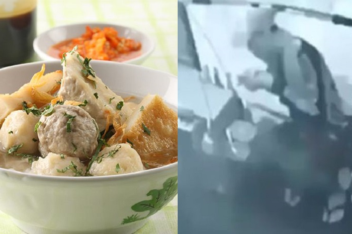 Seorang pedang bakso cuanki tertangkap cctv meludahi mangkuk dagangannya