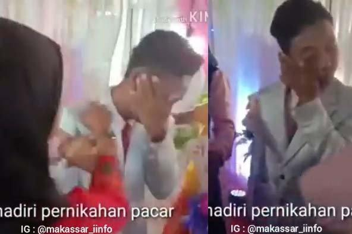Pengantin pria diamuk oleh mantan pacarnya di ata pelaminan