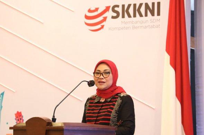 Menteri Ketenagakerjaan, Ida Fauziyah, saat memberikan sambutan pembukaan pelatihan bahasa Jepang di Ruang Serbaguna, Kemnaker, Jakarta, Jumat (14/8/2020). 