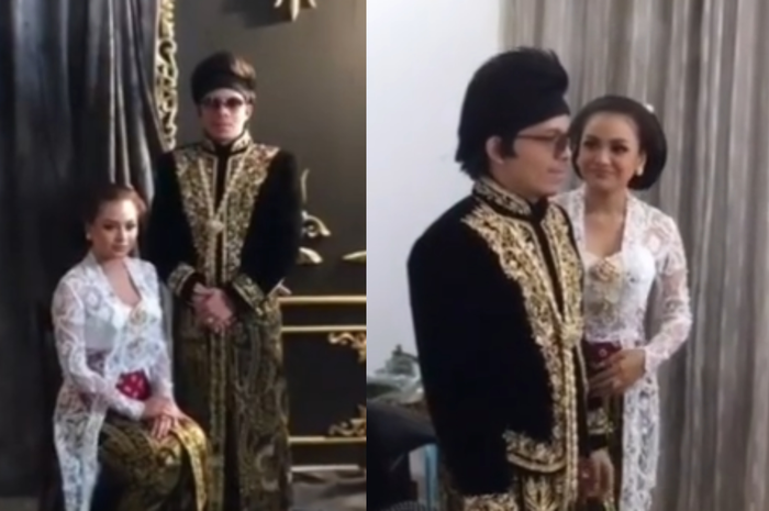 Atta Halilintar dan Aurel Hermansyah saat gunakan gaun pengantin adat jawa.