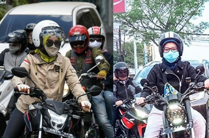 Istri Gubernur Jawa Barat, Ridwan Kamil , Atalia Praratya saat riding naik motor.