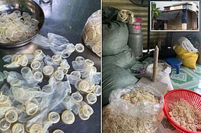 Pekerja di pabrik kondom bekas itu, dibayar untuk mebersihkan alat kontrasepsi karet sebelum kemudian direntangkan dengan kayu.