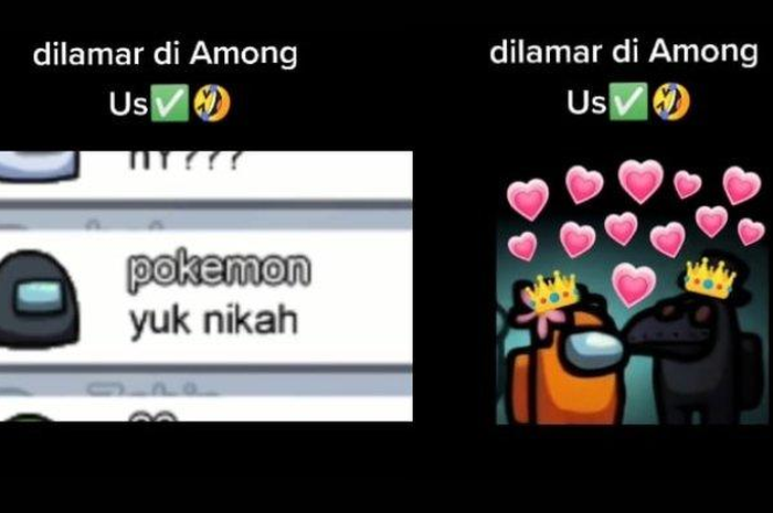 Tangkapan layar dari pengguna TikTok, saat dilamar di among us oleh seorang pemuda