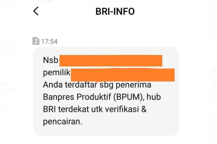 Jangan bingun terima SMS dari BRI dapat bantuan pemerintah Rp 2,4 juta, begini cara pencairannya menurut pihak BRI
