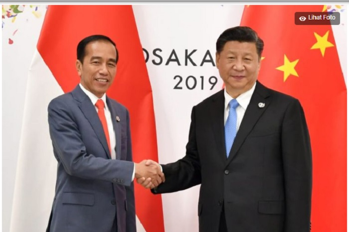 Presiden Jokowi saat melakukan pertemuan bilateral dengan Presiden China Xi Jinping di sela acara KTT G20 pada Jumat (28/6/2019) malam.