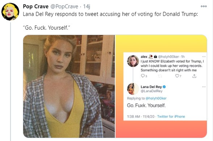 Lana Del Rey Semprot Fans Setia Yang Sebut Dia Nge-vote Donald Trump