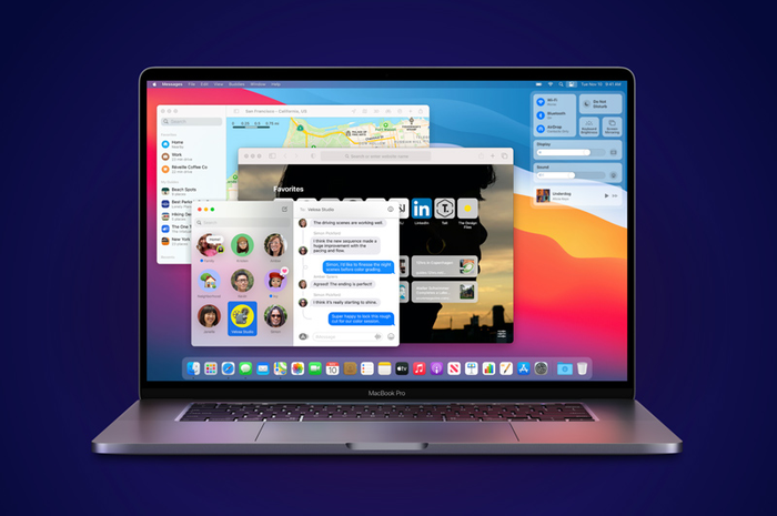 Ilustrasi sistem operasi (OS) macOS Big Sur di laptop MacBook Pro