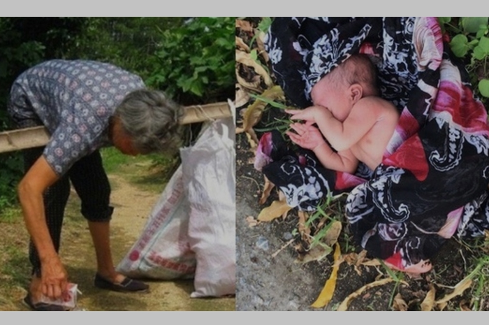 Saat sedang mencari sampah dia menemukan seorang bayi tergeletak di tempat sampah di dekat rumahnya.