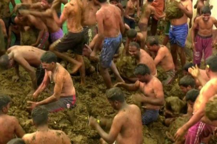 Warga India menggelar pertempuran besar-besaran menggunakan kotoran sapi, yang disebut 