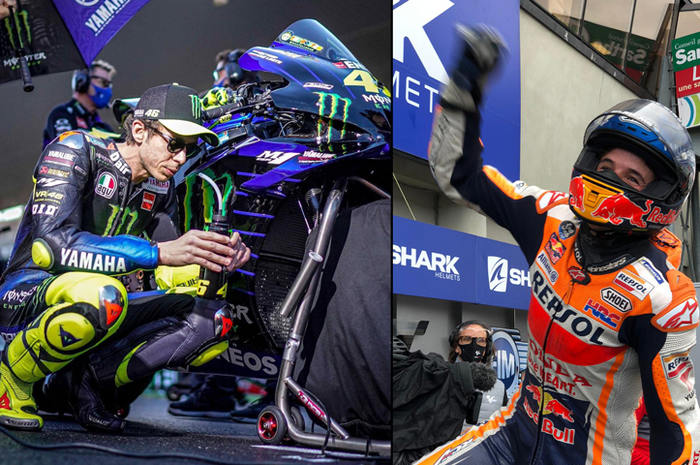 Kepoin pembalap MotoGP disponsori minuman apa, Valentino Rossi (kiri) disponsori Monster Energy dan Alex Marquez (kanan) disponsori minuman energi Red Bull