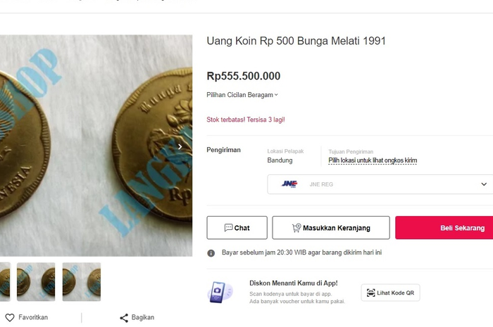 Uang koin Rp 500 melati 1991 yang dijual fantastis