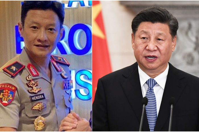 Polisi Hendra Kurniawan dan Presiden Xi Jinping.