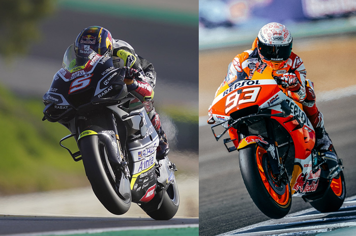 Nomor start 5 milik Johann Zarco (kiri) dan nomor start 93 milik Marc Marquez (kanan) jadi nomor start paling kecil dan terbesar di MotoGP 2021