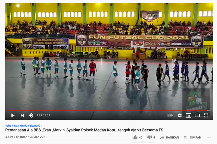Tangkapan layar video Youtube Sikambal2 TV tentang fun futsal di Medan.