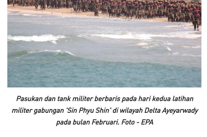 Foto militer Myanmar sedang melakukan latihan.