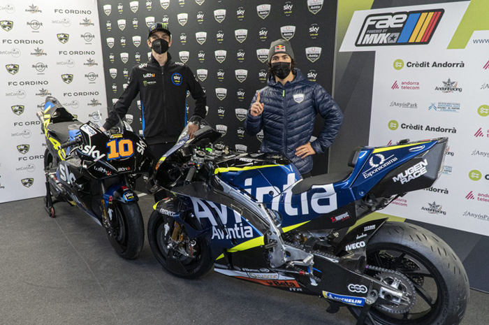 Penampakan tim MotoGP adik Valentino Rossi, Esponsorama Racing, Jumat (5/2/2021). Livery motor MotoGP Luca Marini (kiri) dan Enea Bastianini (kanan) belang bentong