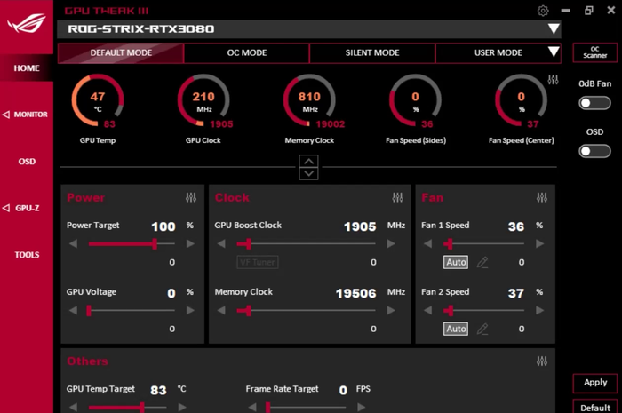 Tampilan Asus GPU Tweak III Open Beta