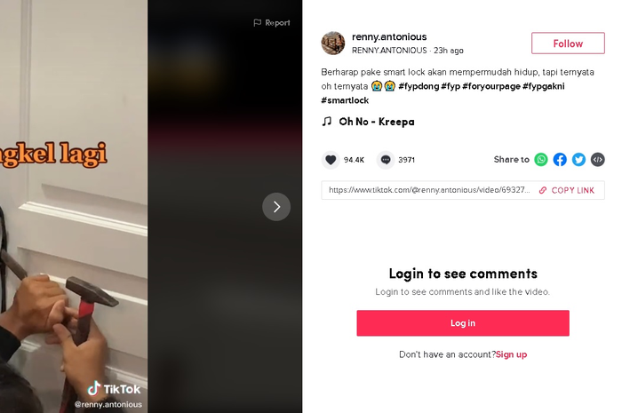 Tangkapan layar video pembobolan smart door lock yang error.