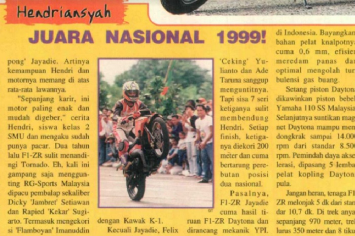 DeketBanget, Hendriansyah jadi juara nasional 1999, 22 tahun MOTOR Plus edisi pertama