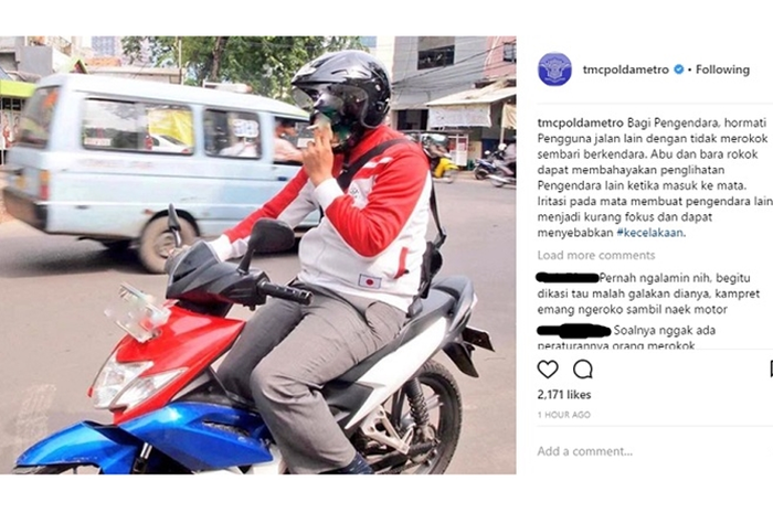 Himbauan Kepolisian soal bahaya merokok saat naik motor
