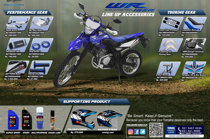 Pakai aksesoris resmi Yamaha WR 155 R, touring dan terabasan makin asyik. 