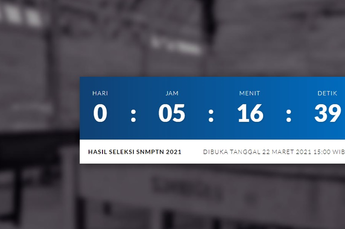 Tangkapan layar pada website Pengumuman SNMPTN 2021 Hari ini, Senin (22/03)