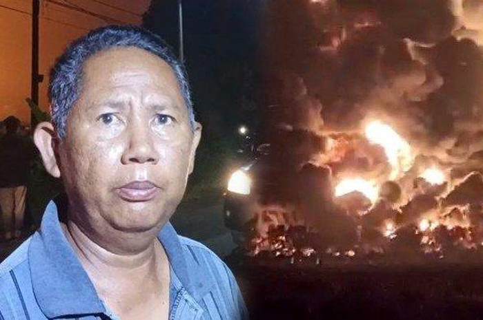 Darsono (50) ceritakan detik-detik terbakarnya kilang minyak di Balongan, Indramayu, Jawa Barat.