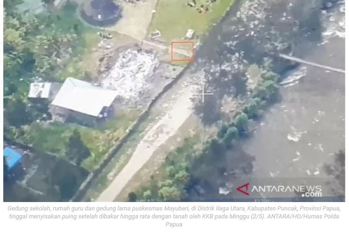 Tangkapan citra satelit tunjukkan gedung sekolah, puskesmas, dan rumah guru menjadi puing setelah serangan hebat KKB Papua sampai rata dengan tanah