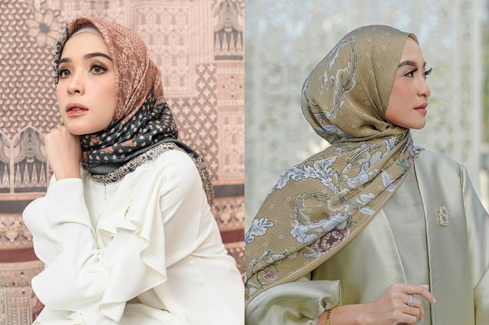 Ide gaya lebaran pakai hijab motif yang lagi tren