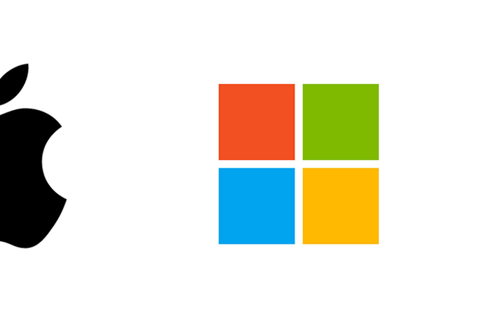 Ilustrasi logo Apple vs Microsoft
