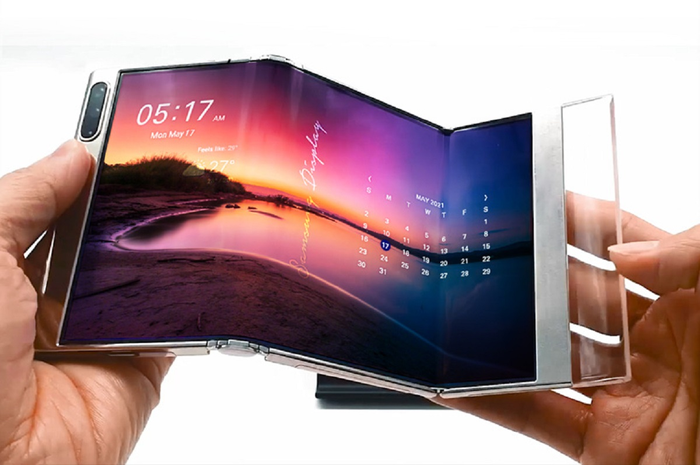 Tampilan layar Samsung berbentuk huruf S.