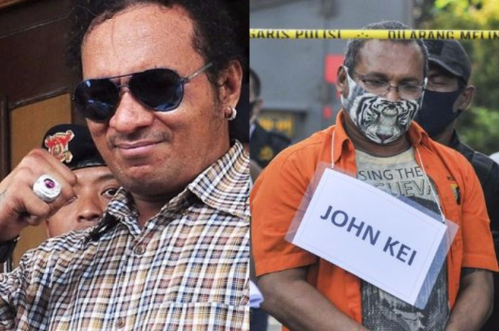 John Kei, yang dijuluki Godfather Jakarta, terlihat tertawa usai hakim membacakan vonis 15 tahun penjara.